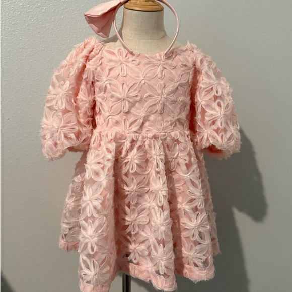 Jessica Simpson Other - Jessica Simpson Girls Pink Lace Dress w/ Bow & Matching Headband